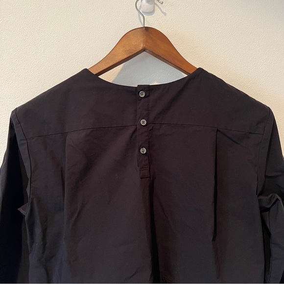 Muji Black Lagenlook Long Line Rounded Hem Cotton Midi Dress Modest Pockets - Picture 6 of 8